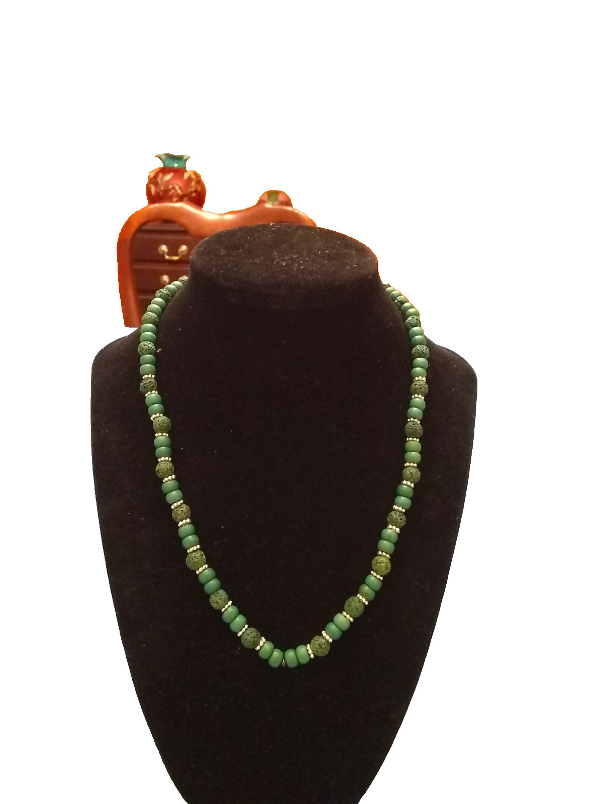 hand made 18” green lava rock and gemstone necklace with ss magnetic clasp