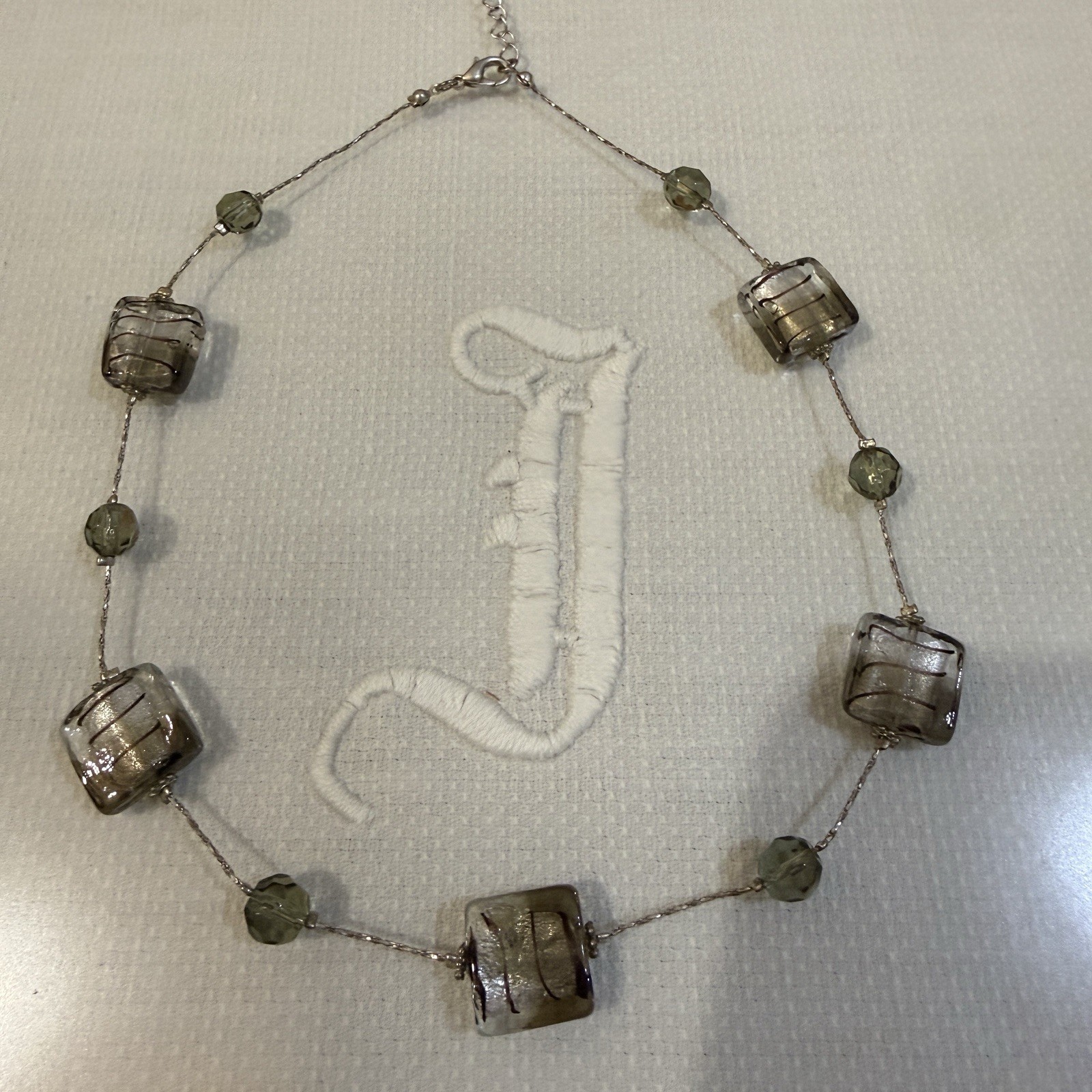 Authentic Y2K Gray, Black And Clear Glass Square Bead Necklace