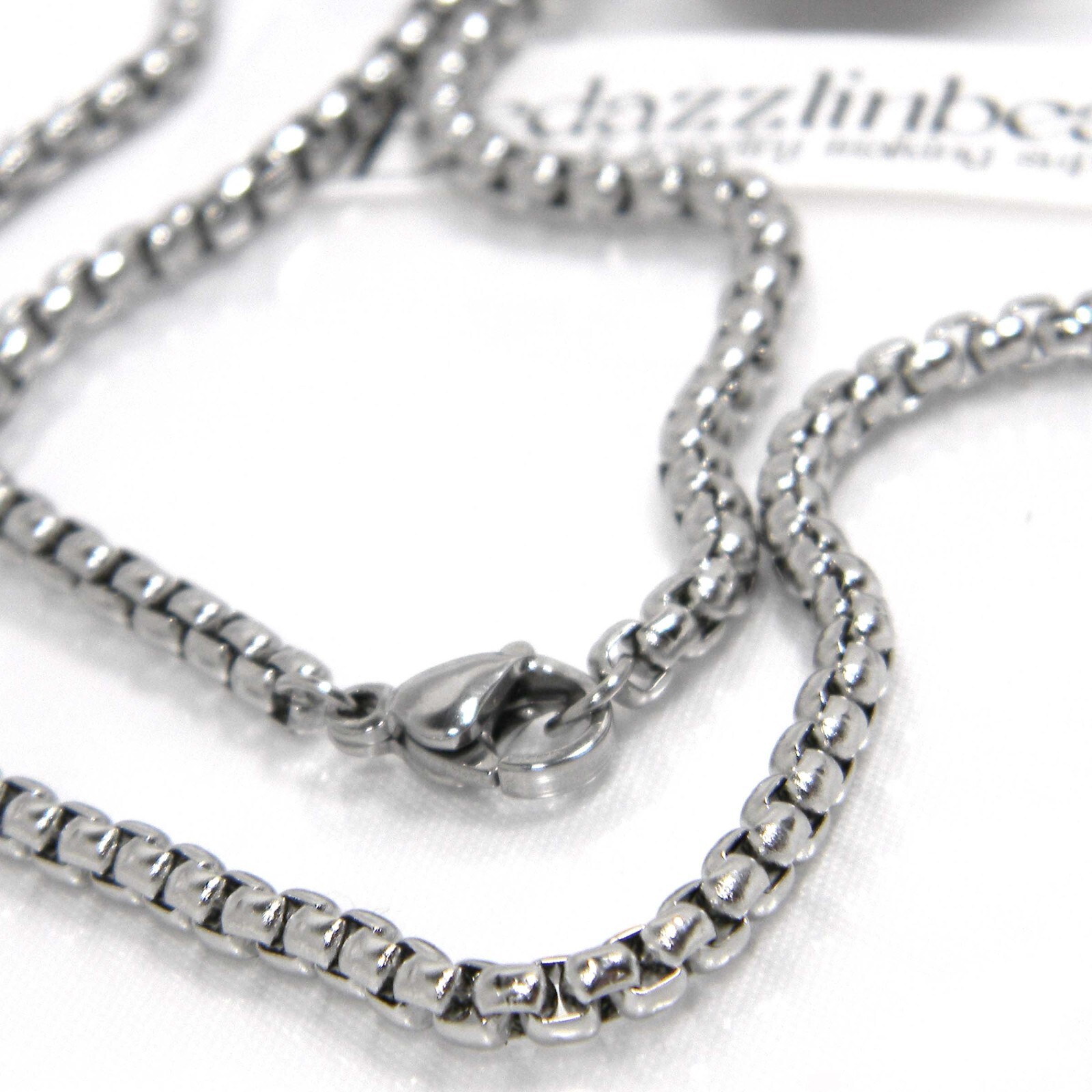 24 inch Stainless Steel Silver Venetian 3mm Box Chain Necklace w/ Lobster Clasp
