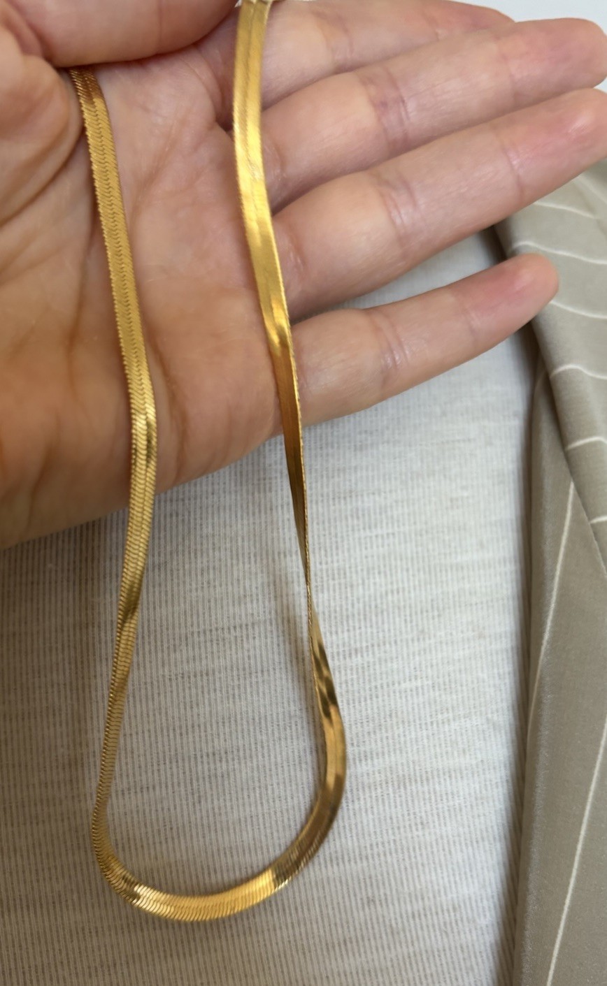 VTG Napier Chain Necklace 29” Flat Herringbone Gold Tone Designer Signed Retro