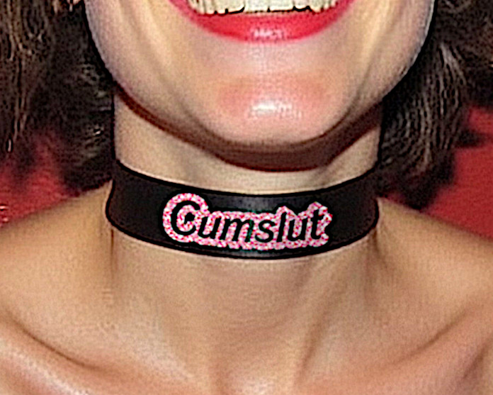 Cumslut Glitter Choker Collar Faux Leather Plus Size Necklace