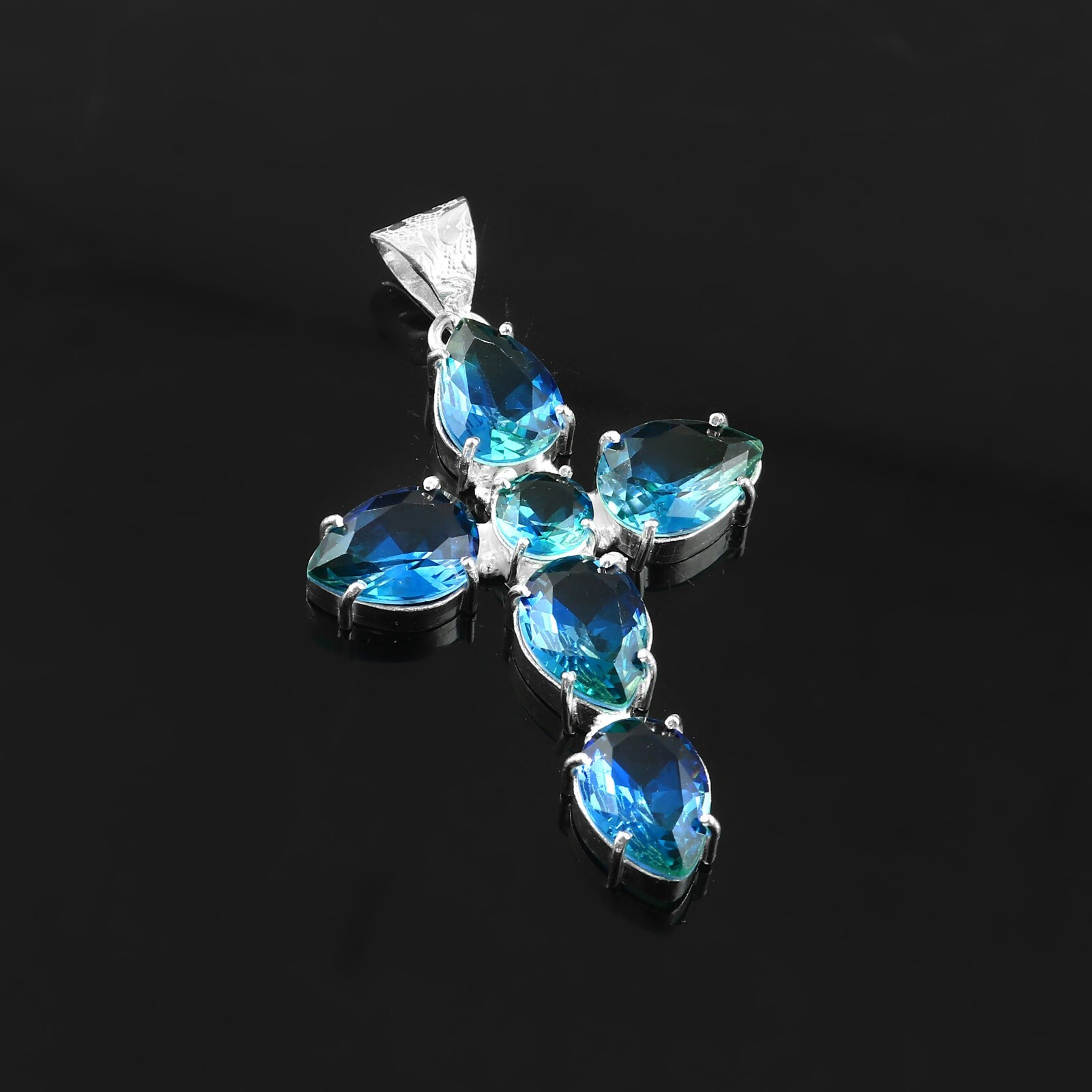 Bi Color Quartz Gemstone Silver Plated Handmade Cross Pendent Jewelry 2″