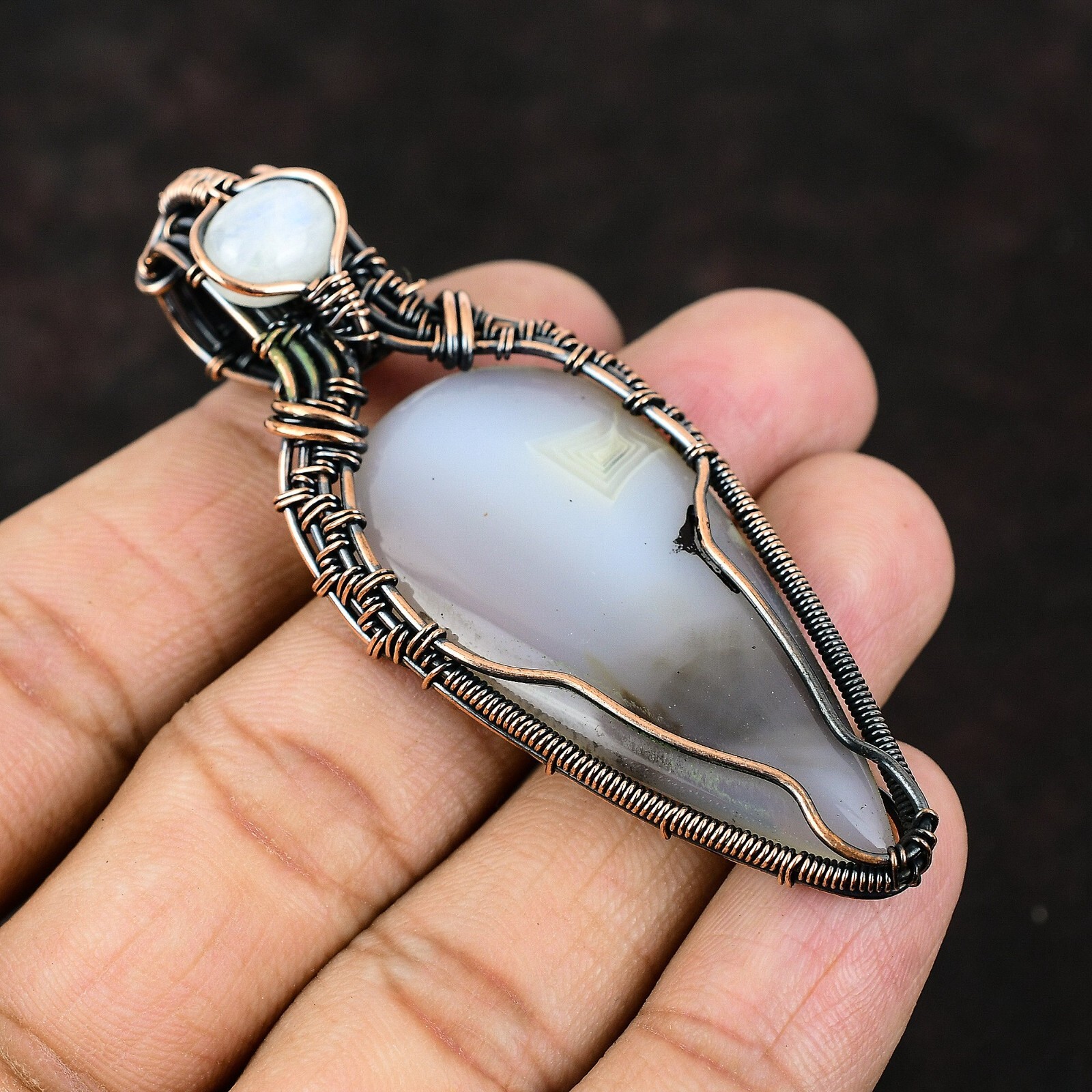 Natural Botswana Agate Gemstone Pendant Wire Wrapped Unknown Copper For Girls