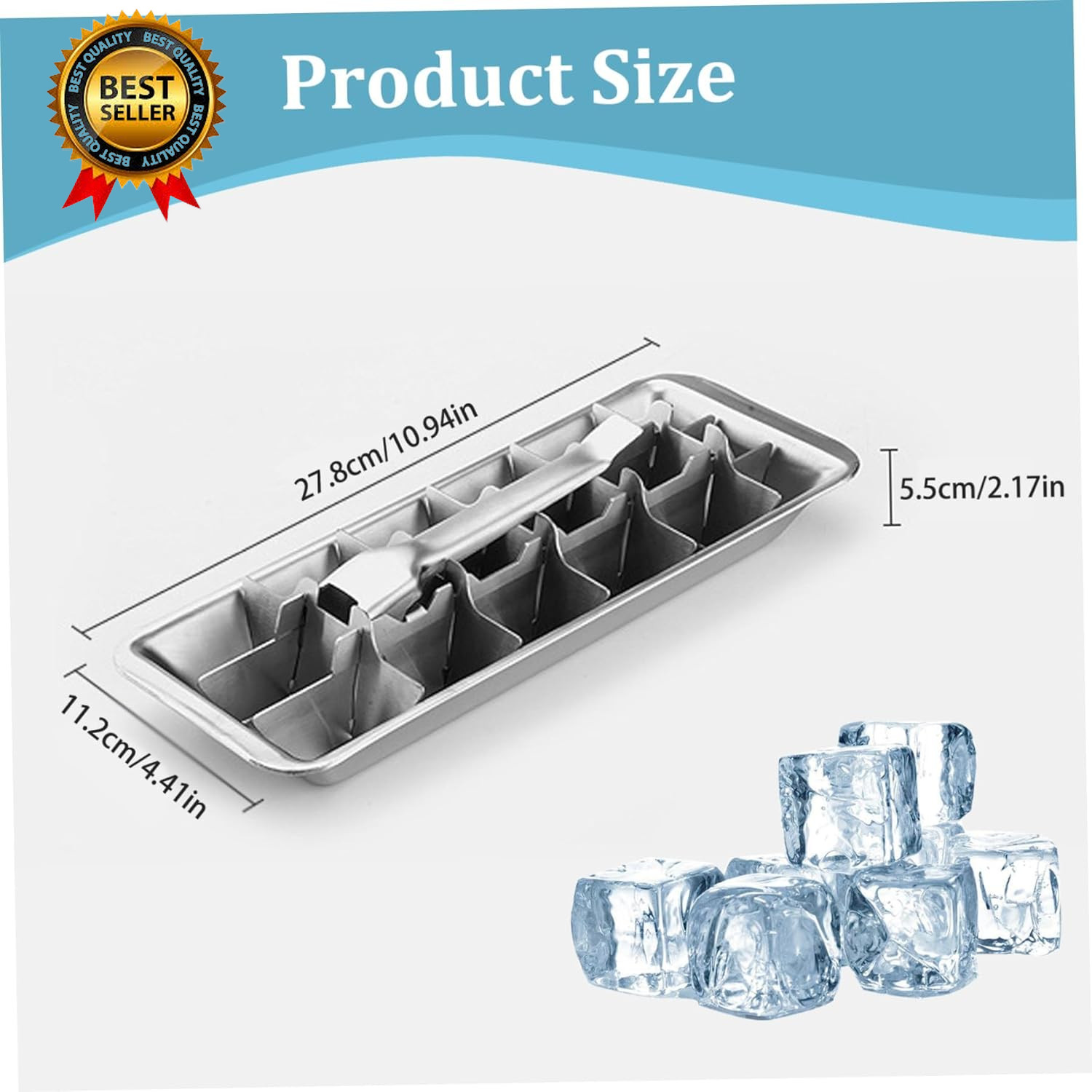 Stainless Steel & Metal Ice Cube Trays with Handle – 18-Slot Small Ice Cube Mold