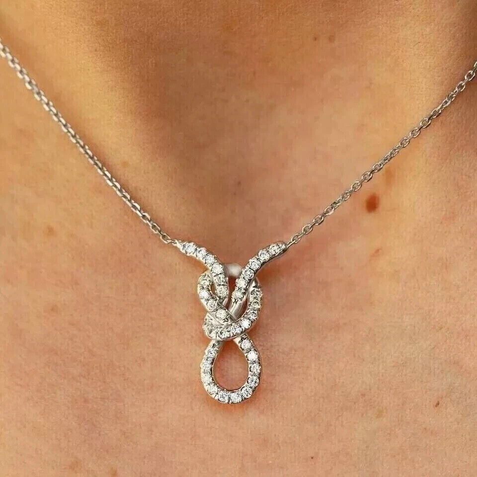 Women’s Knot Shape Pendant 2Ct Round Cut Simulated Diamond 14K White Gold Plated