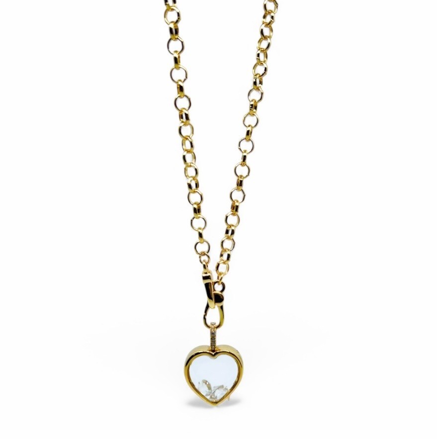 Glass Opening Charm Locket 18ct Gold Filled 46cm Chain Heart or Round Options