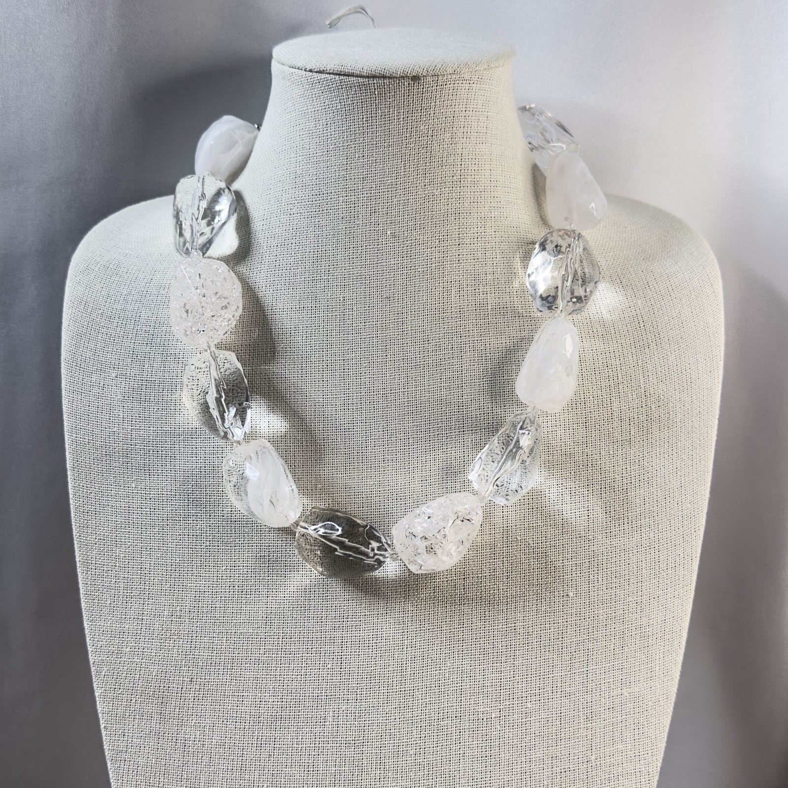 Graziano Beaded Necklace Chunky Clear Lucite Graduated RJC Statement 17 – 20″