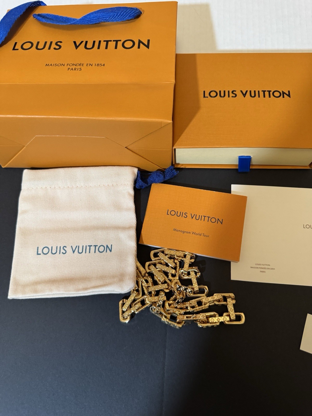 Louis Vuitton Gold Tone Monogram Chain Necklace 23.5” / 60 cm