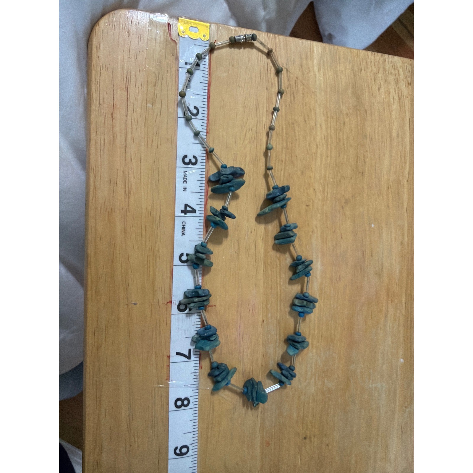 Blue Stone Chip Beaded Necklace Artisan Boho Teal Layering Earth Coastal Nature