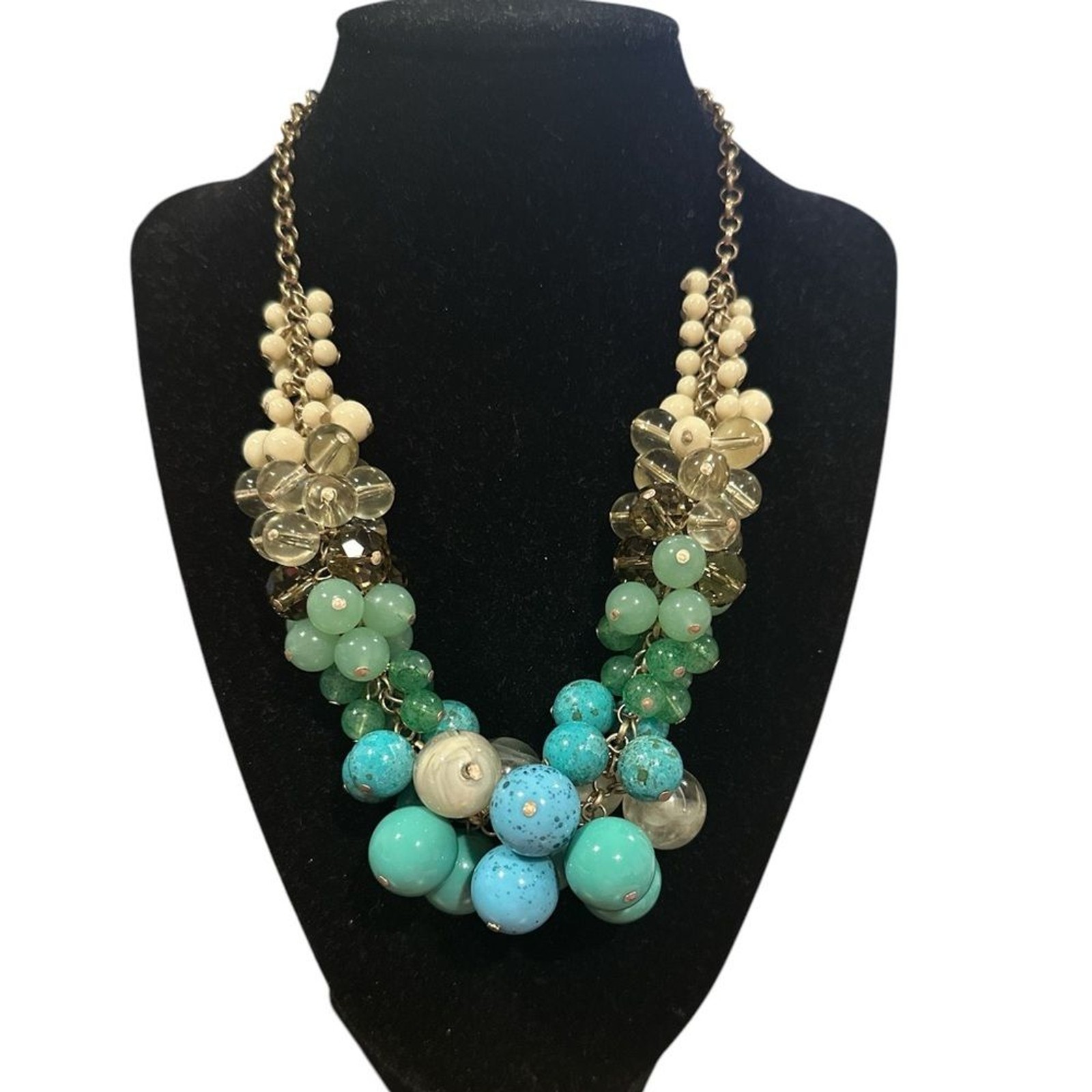 New LIA SOPHIA BLUE BAUBLE CLUSTER GOLDTONE NECKLACE