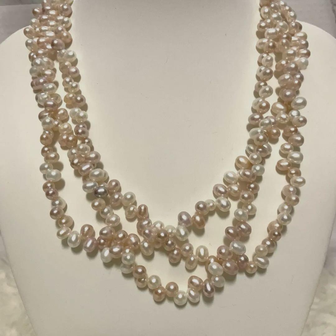 ete 3 Strand Genuine Pearl Necklace Silver 46cm From Japan