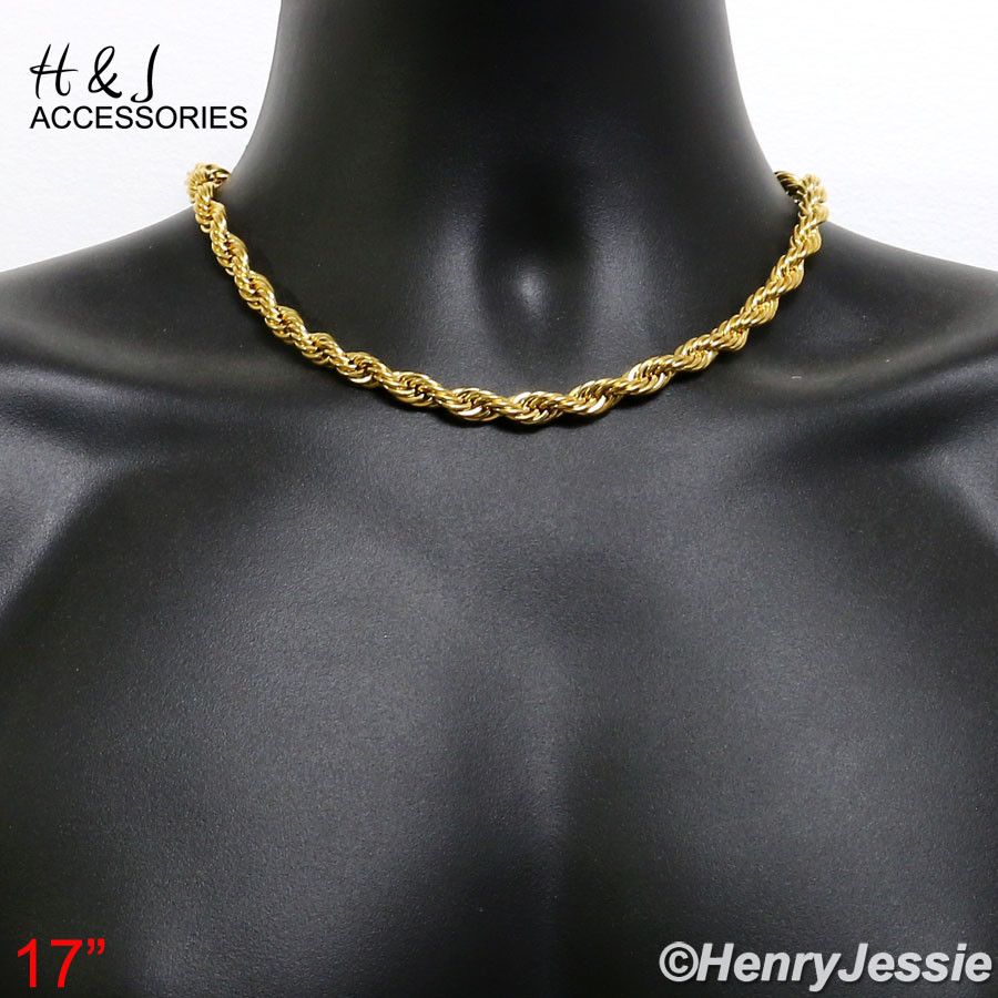 17″20″24″30″MEN Stainless Steel WIDE 8mm Gold Plated Rope Chain Necklace*AGN149