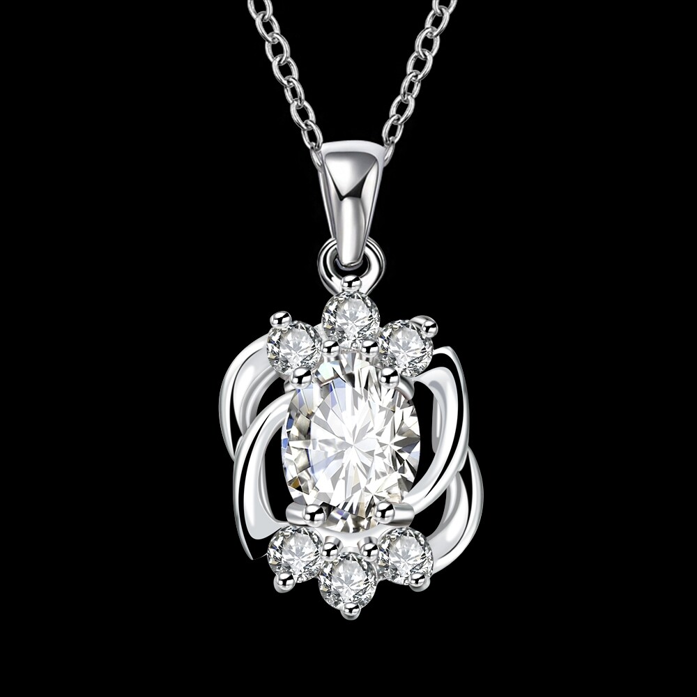 Chic 925 Sterling Silver Filled SF CZ Pendant Necklace N-A784 Gift