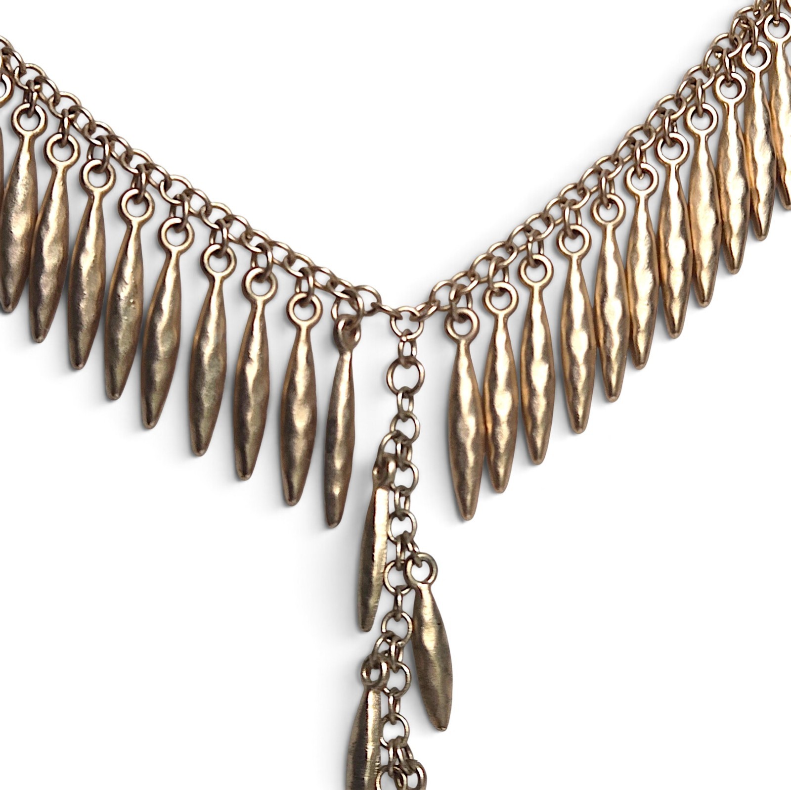 Leaf Fringe Y Drop Lariat Necklace Matte Gold Tone Boho Statement 17″-20″