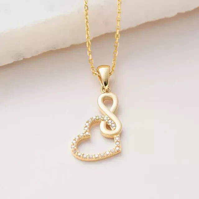 14K Yellow Gold Plated 2Ct Round Cut Simulated Diamond Infinity Heart Pendant