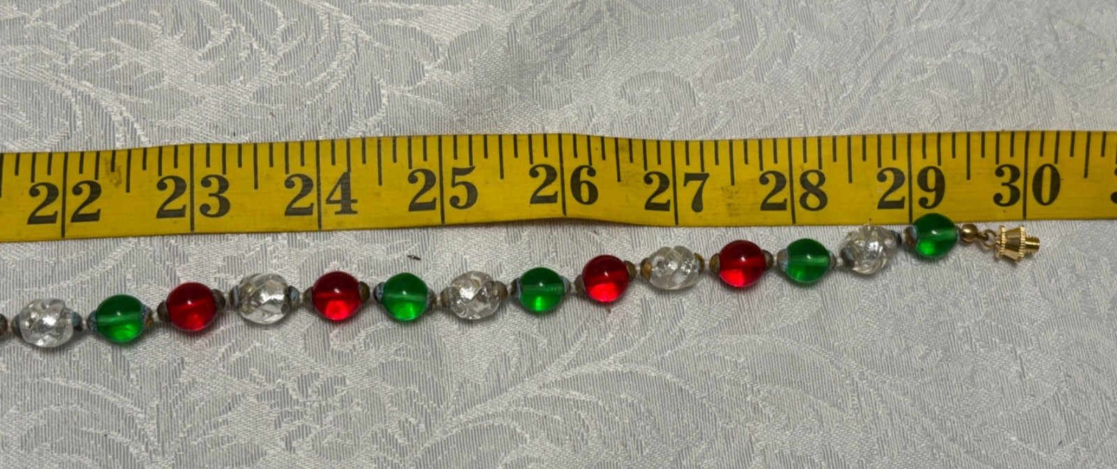 Venetian Glass Beads NECKLACE 30″ White Red Green Silver Handcrafted Italy Boxed