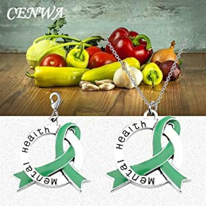 Mental Health Awareness Green Ribbon Necklace Depression Anxiety Warrior Gift