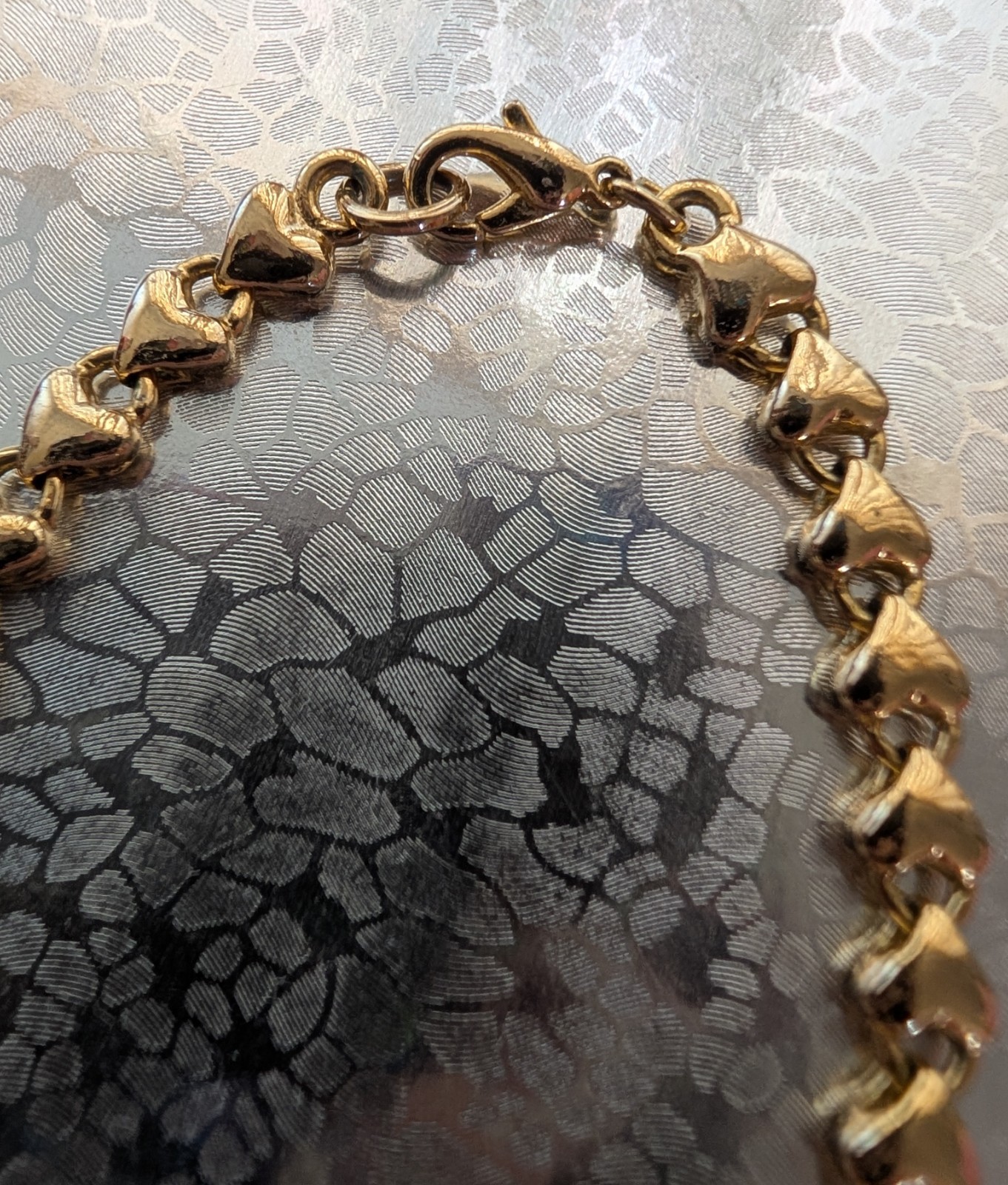 Heart Chain Choker Necklace With Gold Plating- Some Wear Shown In Between Links