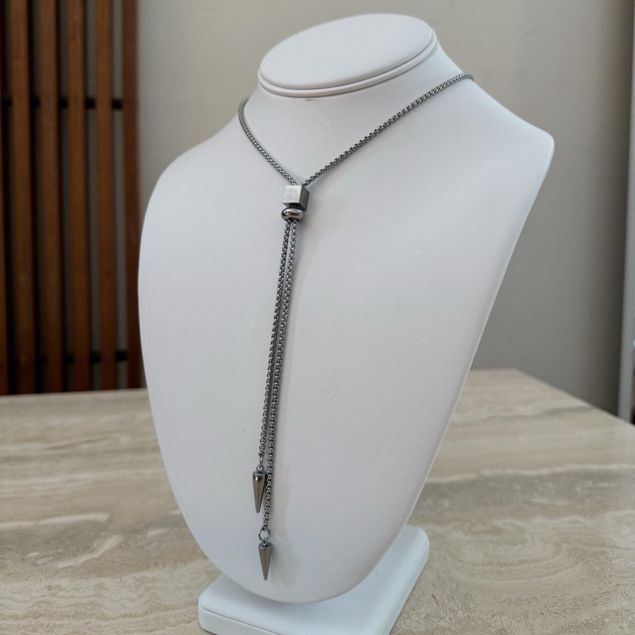 Silver Spike Chain Bolo Tie Necklace