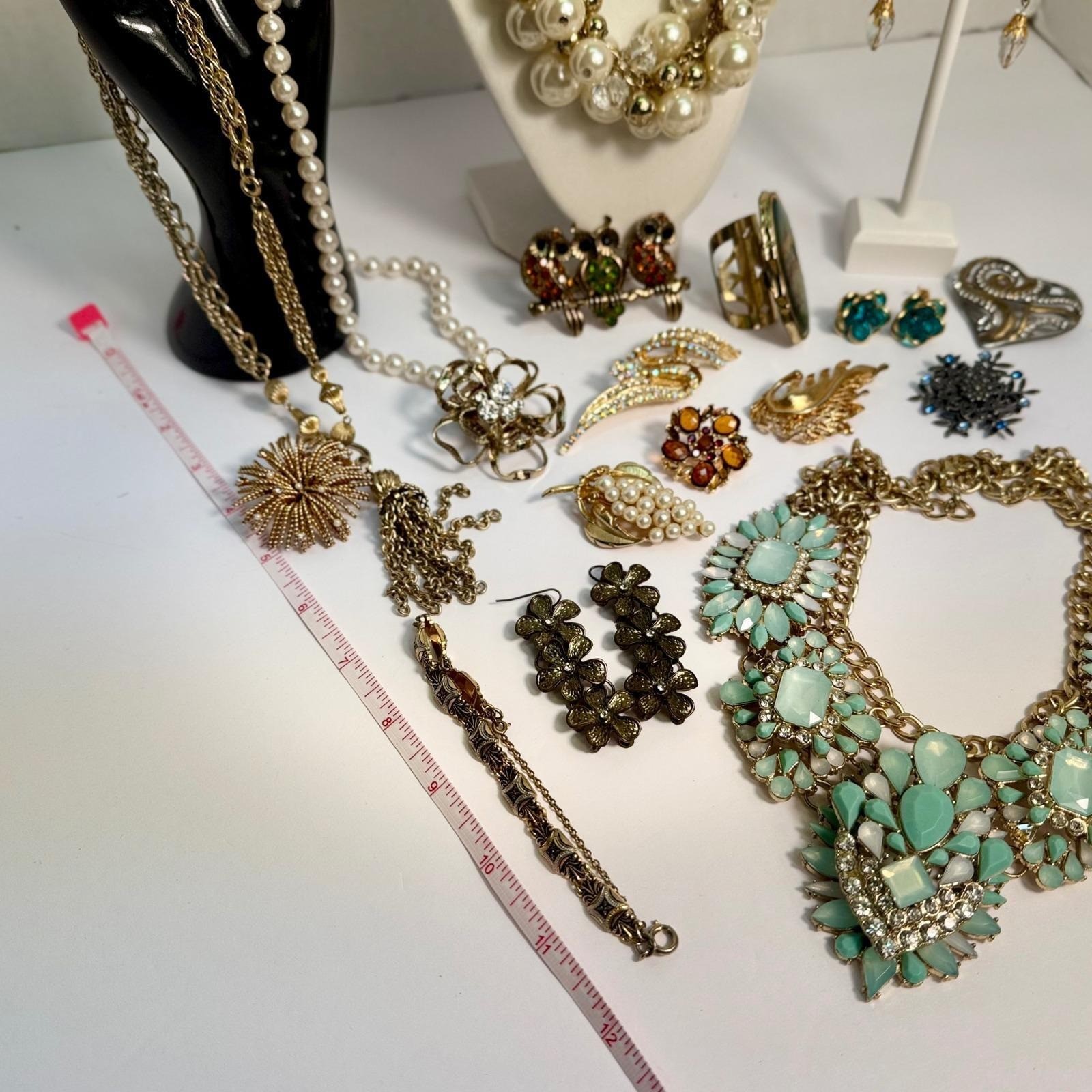 Chunky Statement Necklace Brooch Earrings Ring Jewelry Lot Costume