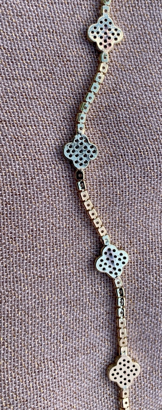 Treasure Jewels Gold Tone 5 Clover Station Necklace White Pavé CZ Alhambra Style