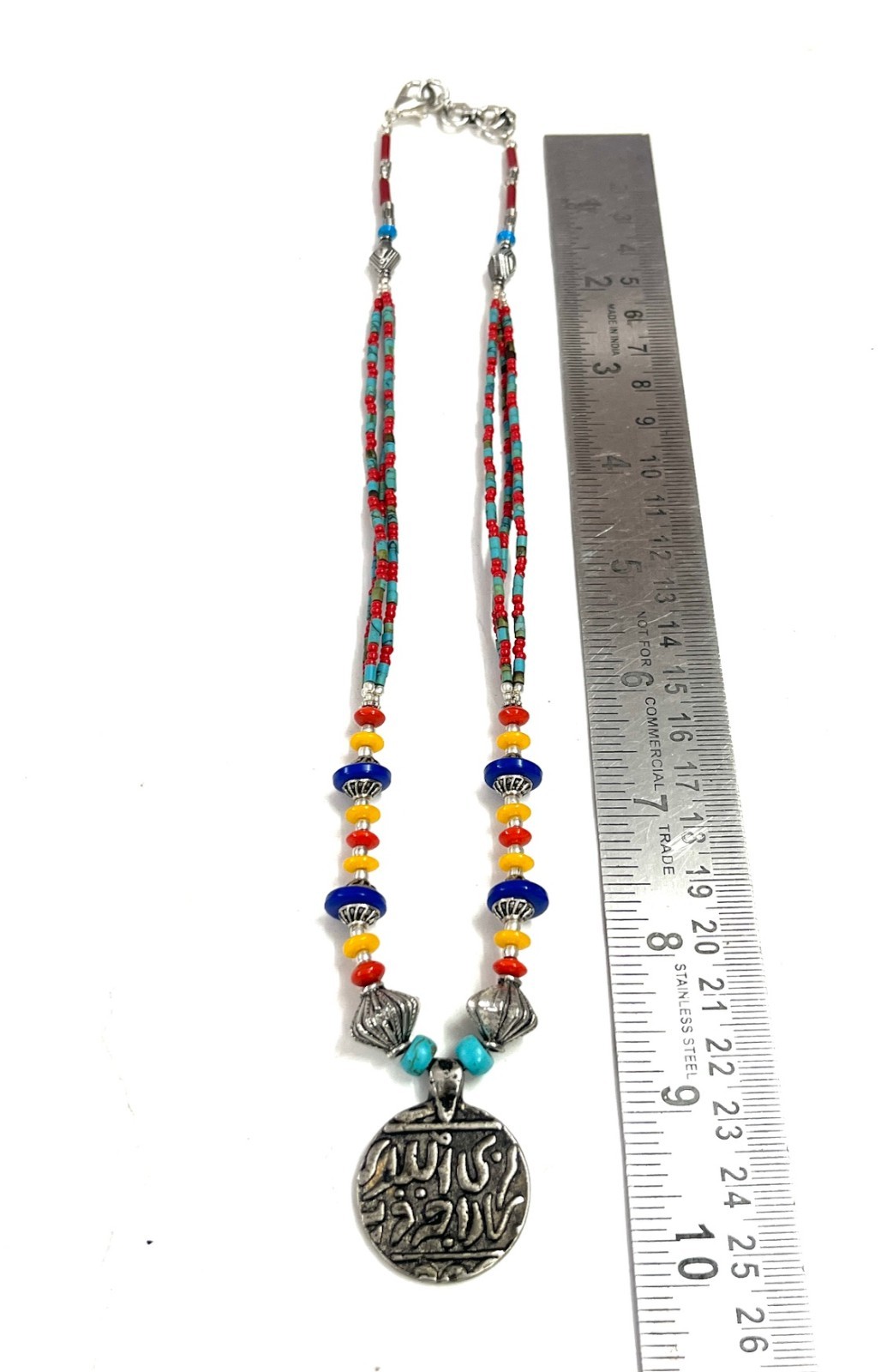 Turquoise Lapis Coral Gemstone Tibetan Antique Necklace Jewelry, 18 Inc Adjs