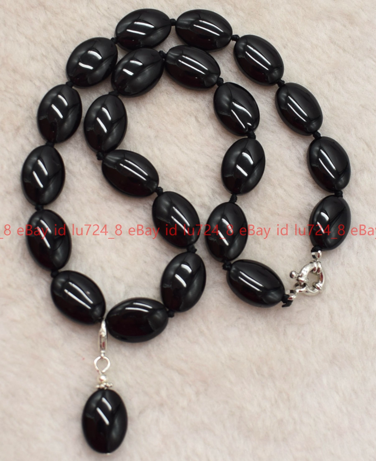 Fashion Jewelry 13x18mm Oval Natural Black Agate Gemstone Beads Pendant Necklace