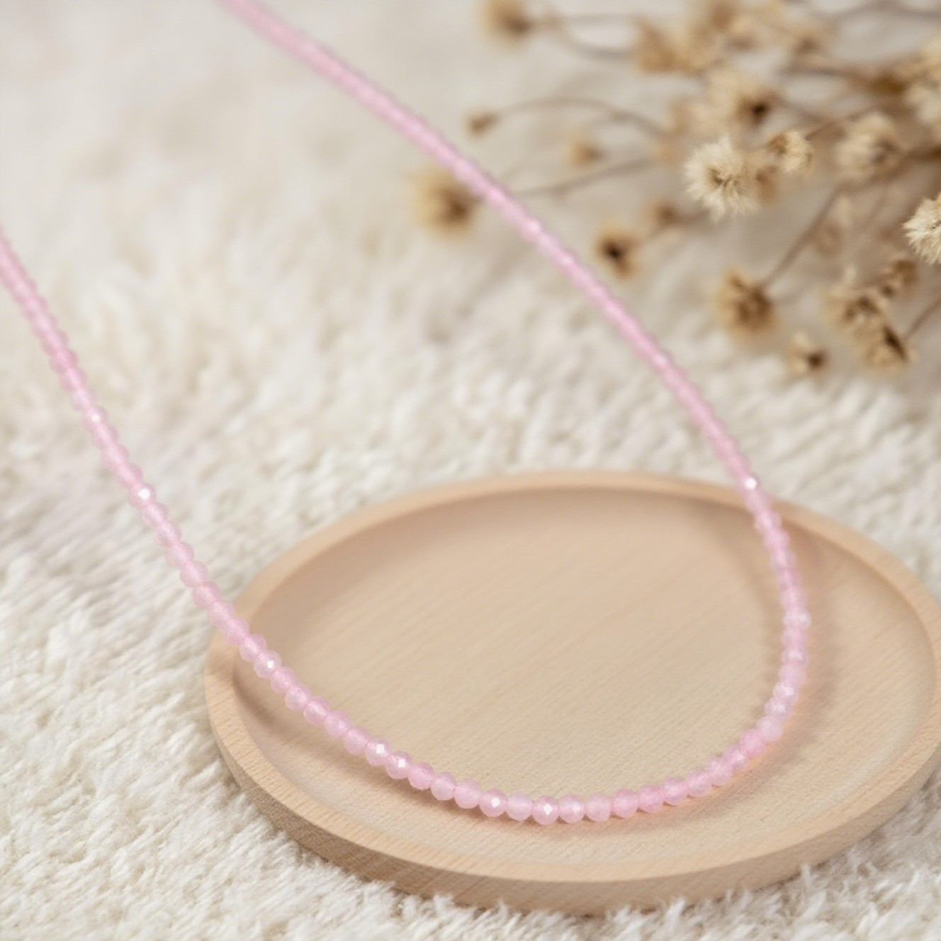 Natural Rose Quartz Faceted 2mm Beads Choker Dainty Healing Reiki Women Necklace