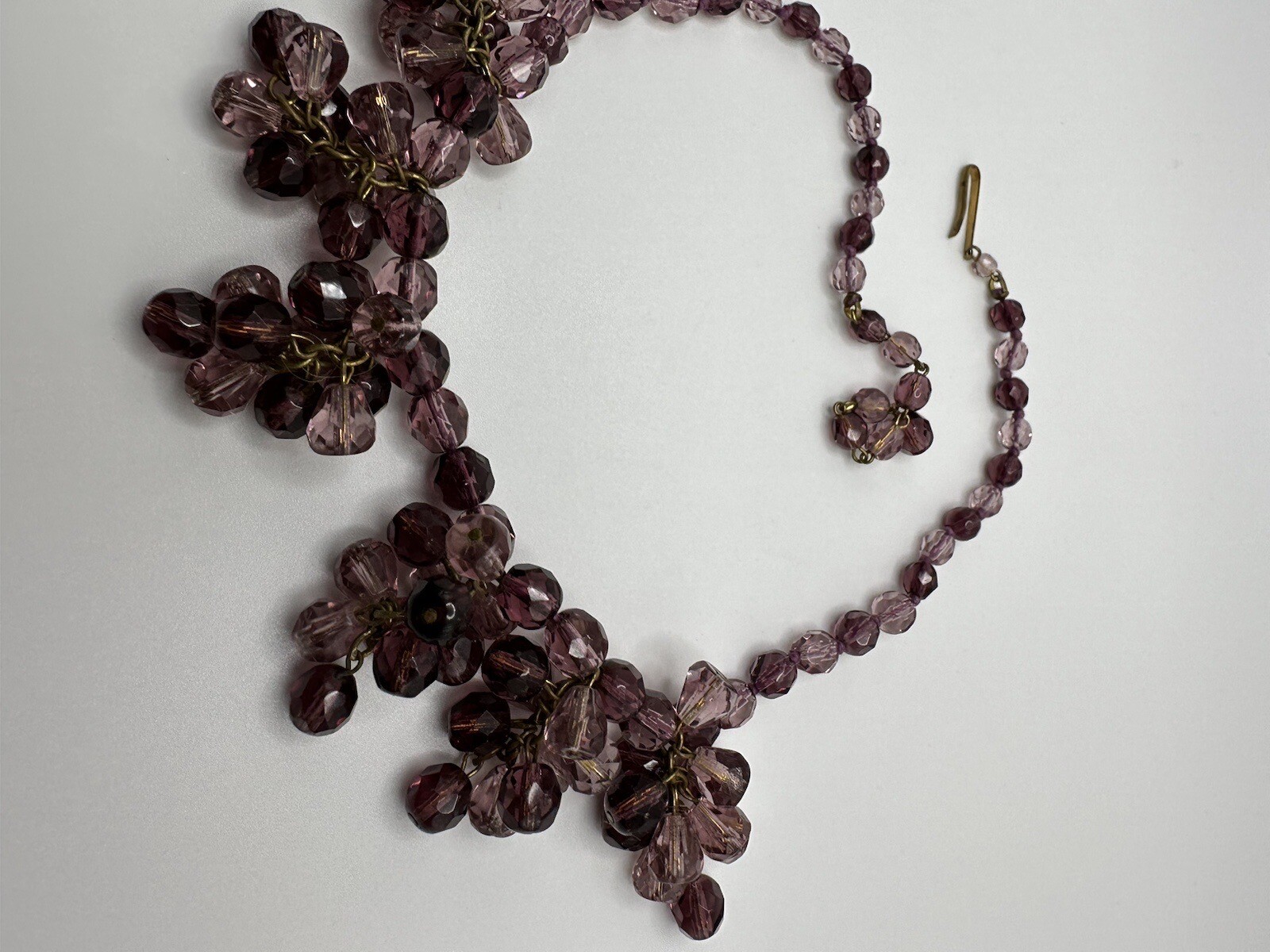 Vintage Western Germany Purple Crystal Bib Statement Necklace 16″ NB6