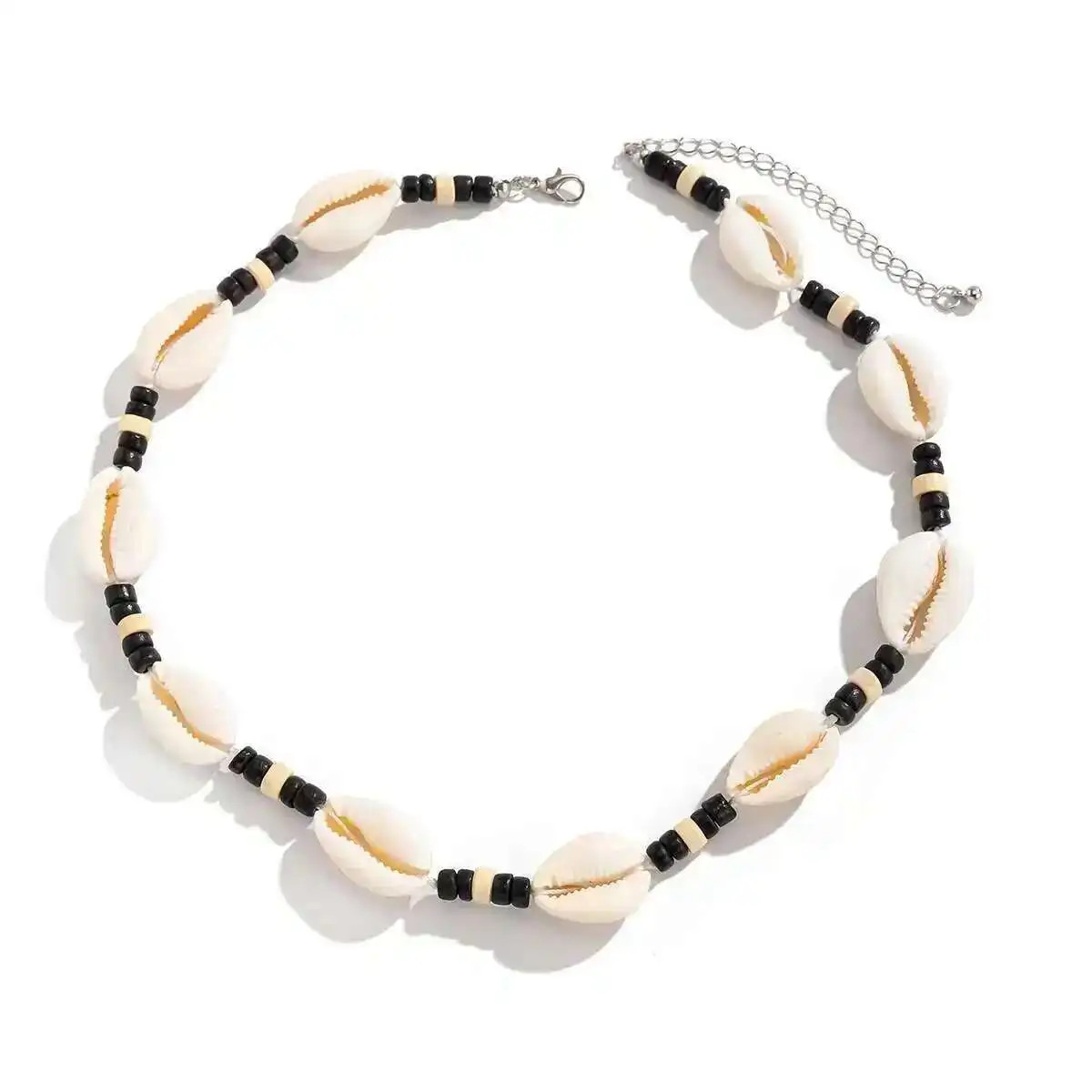 Bohemian Scallop Wood Bead Choker Necklace for Men Retro Adjustable Short