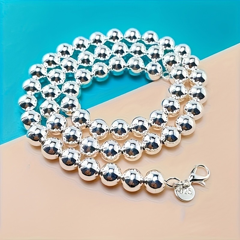 1Pcs Women’s 925 Sterling Silver 8mm Hollow Balls Beads 20″ Chain Necklace