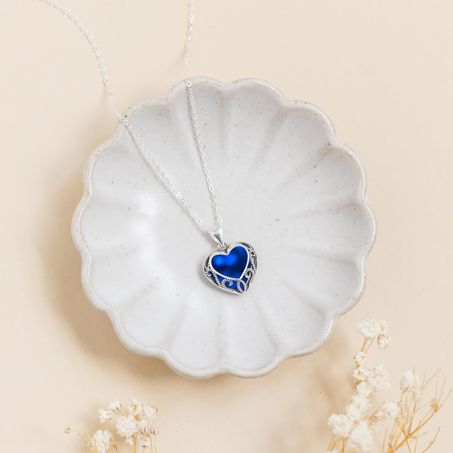 Homespun Hearts Necklace: Handmade Recycled Glass Pendant in Sterling Silver