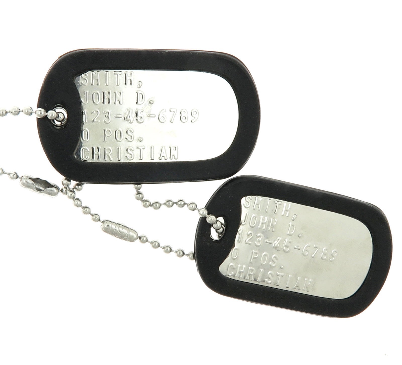 Custom Embossed Shiny Military Stainless Steel Army Navy Marines AF ID Dog Tags