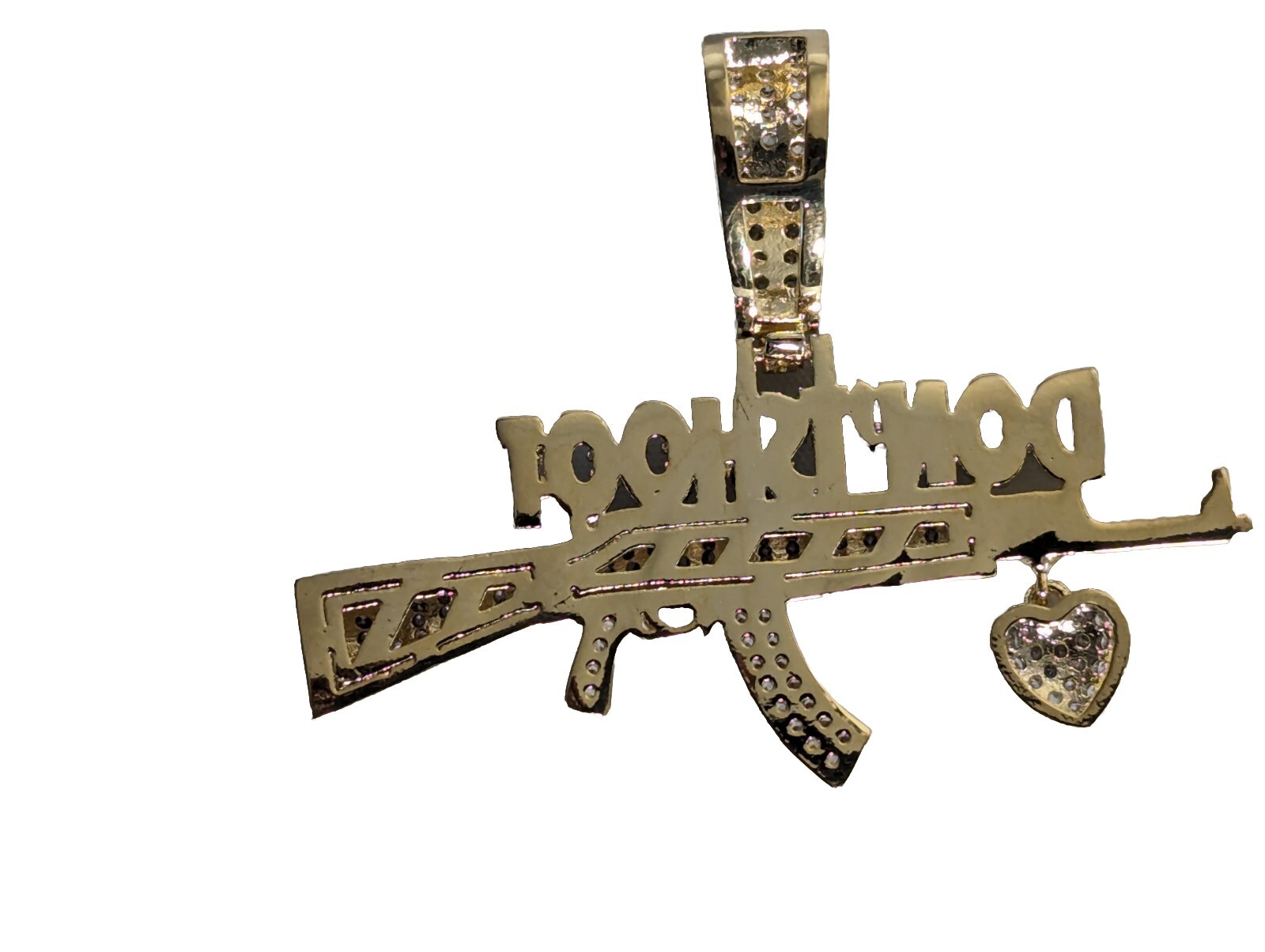 Necklaces Men Ice Out Bling Gun Don’t Shoot Gold Plated Pendant 12″Chain