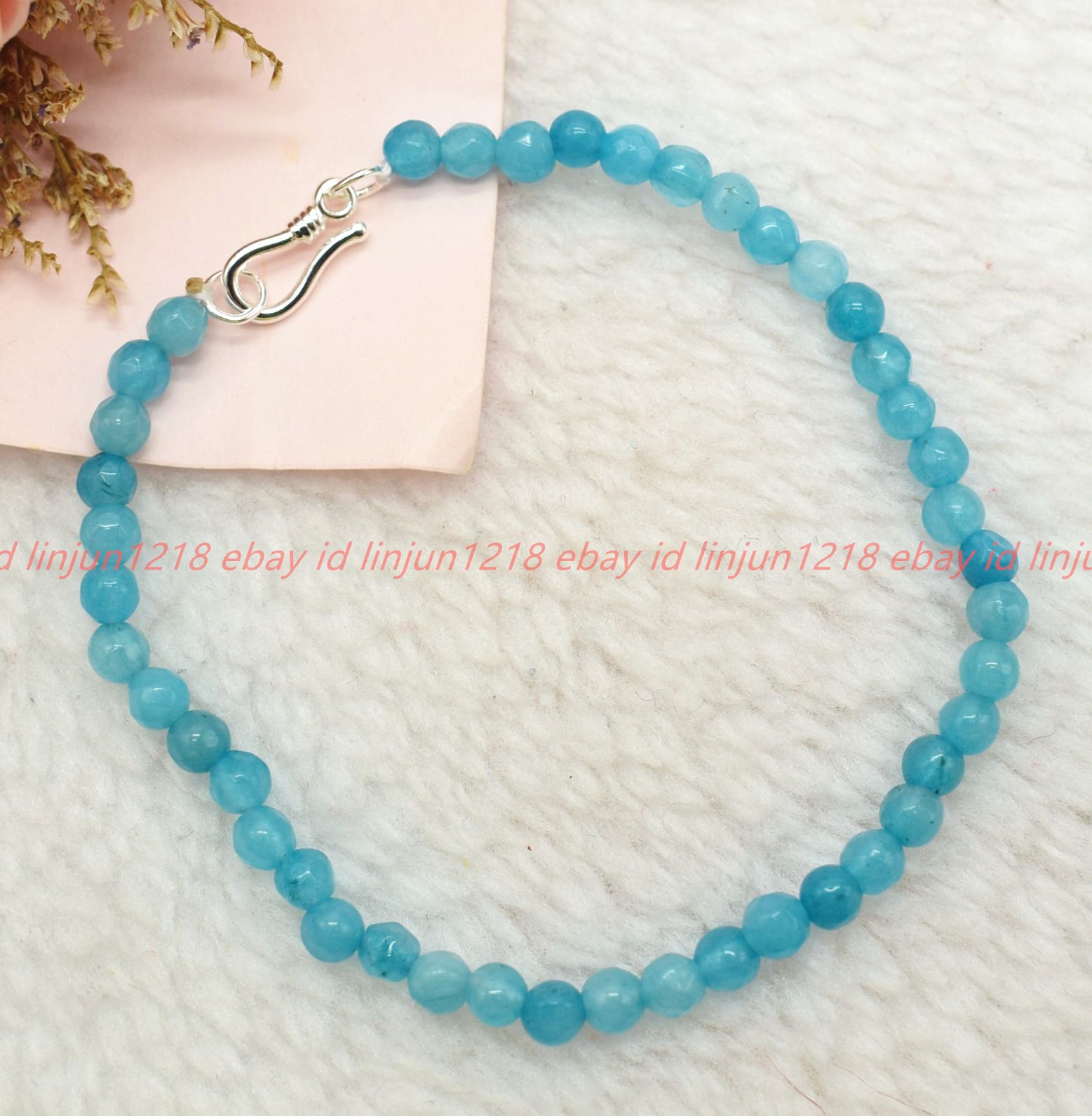 Natural 4mm Faceted Blue Jade Gemstone Round Beads Necklace Bracelet 18/7.5in