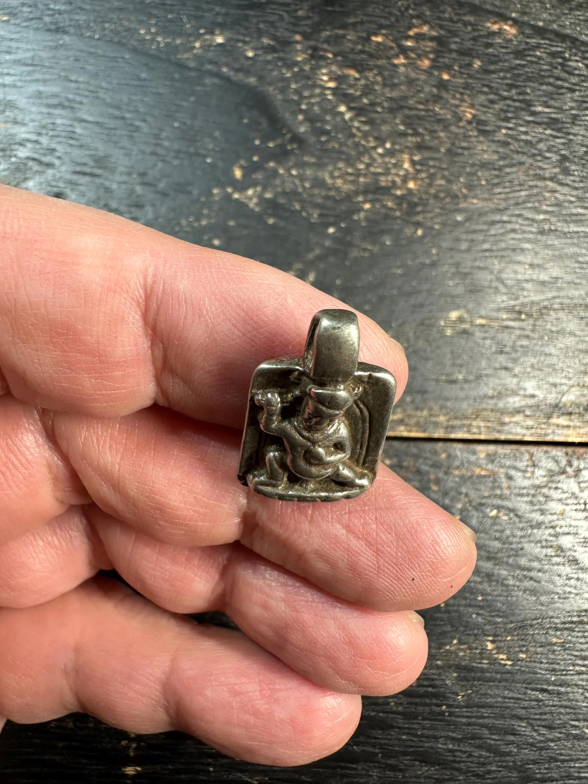 Antique Tibetan Vajrapani Amulet Pendant White Copper Buddhist Talisman Nepal S
