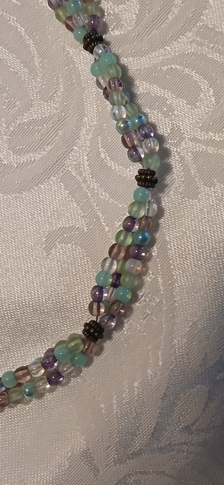 Triple Strand Choker, Amethyst, Blue, Clear, Glass, Toggle Clasp, 15″, Handmade