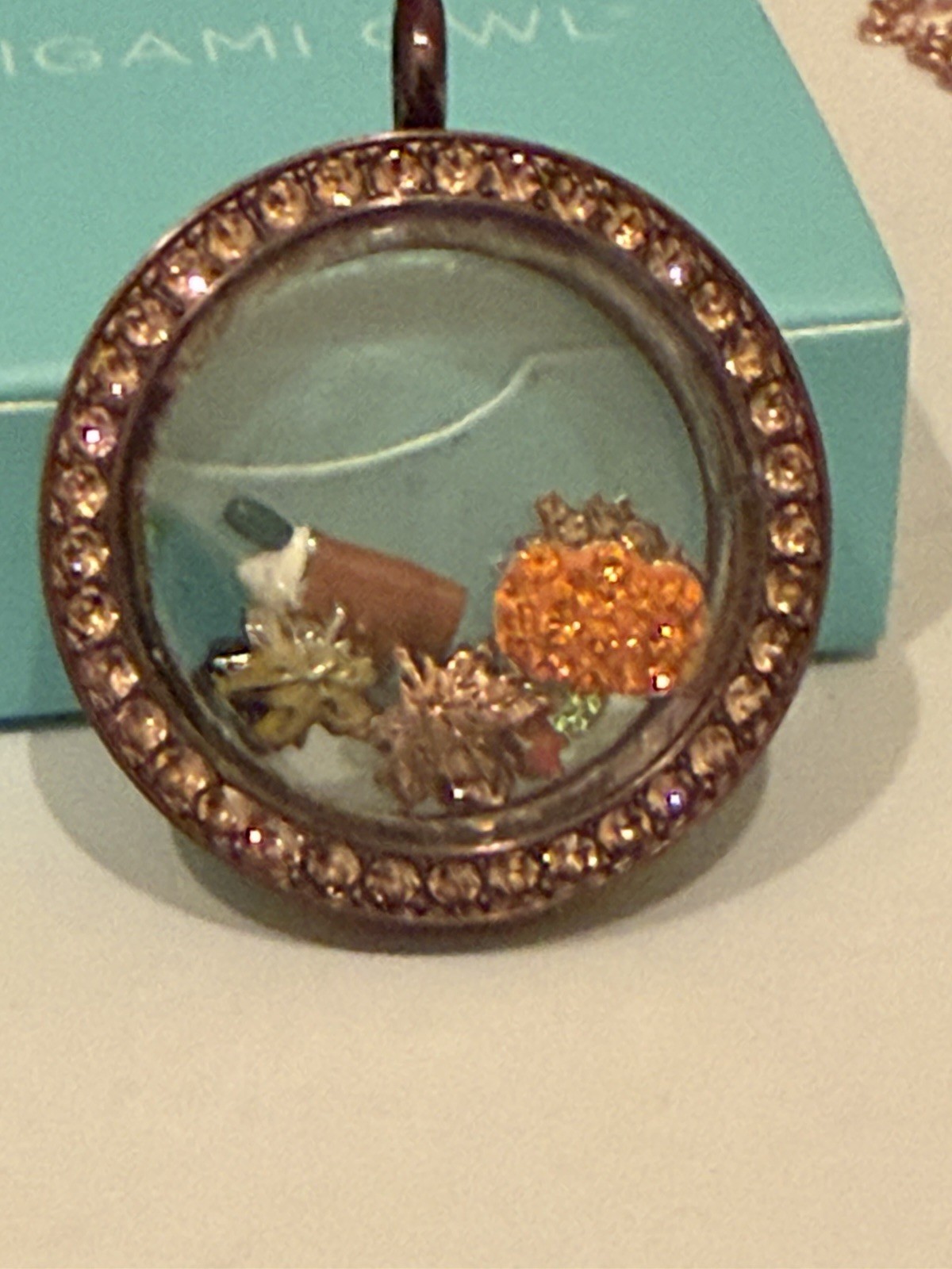 Origami Owl Large Brown Crystal Fall Locket
