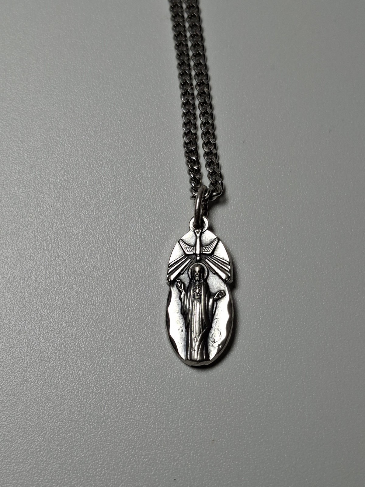 Silver Tone Holy Spirit Religious Pendant Necklace Dove Cross Made In Italy