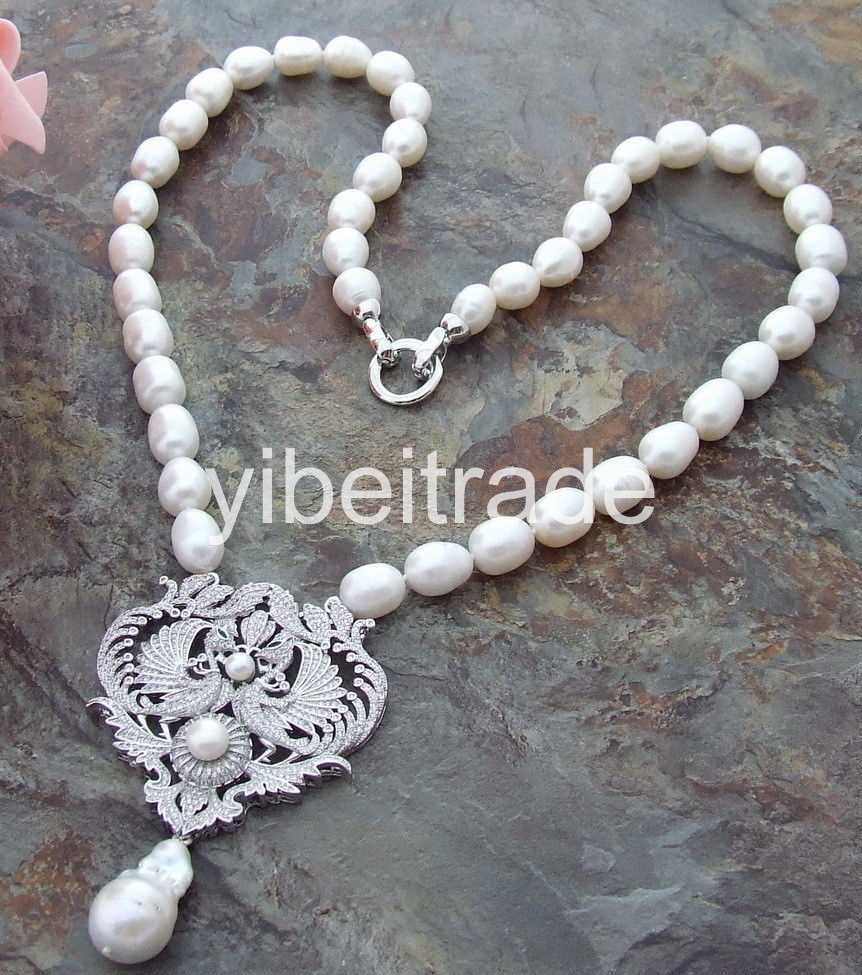 24” 14x26MM reborn keshi South Sea baroque pearl White Rice Pearl Necklace CZ