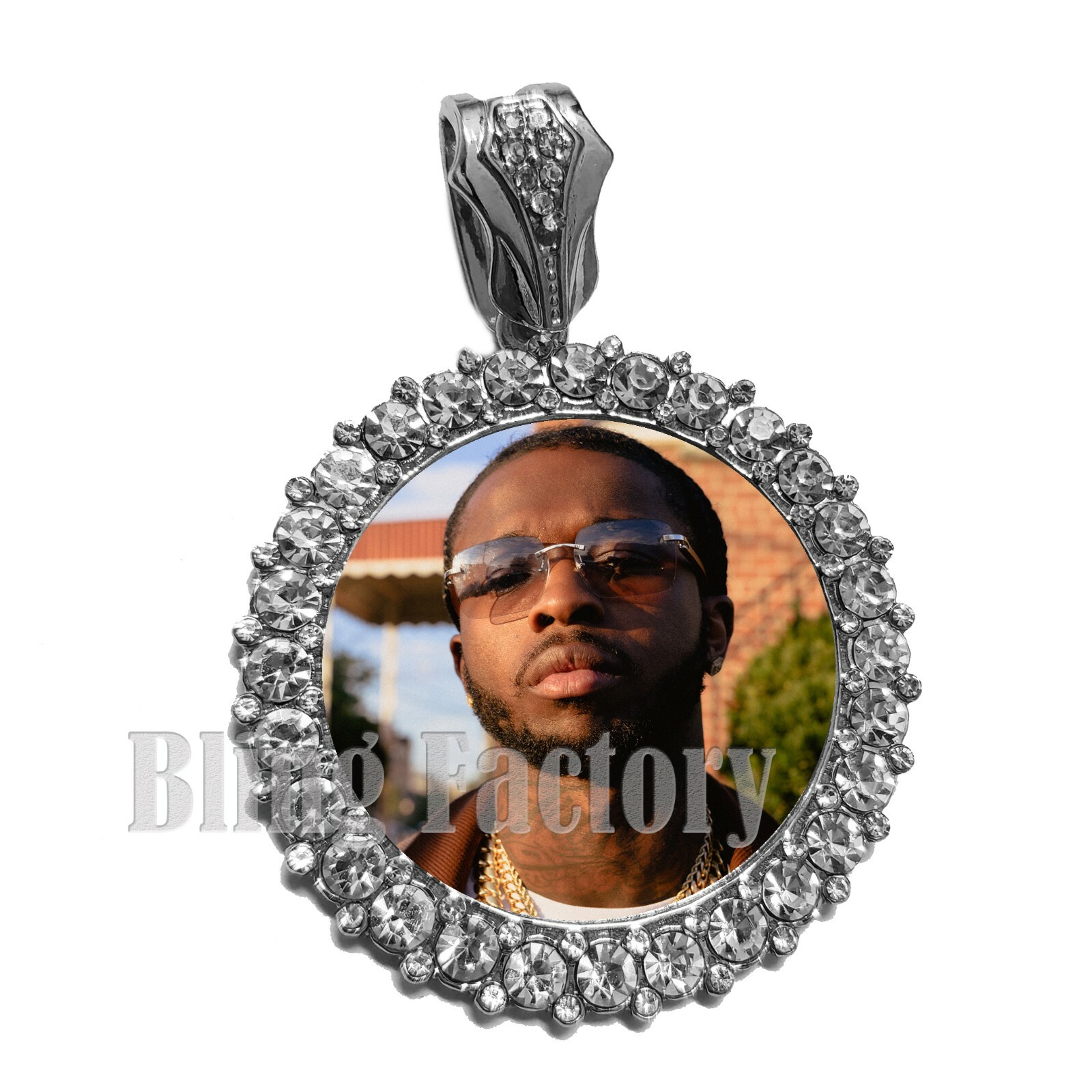 Picture Frame Pendant & 16″ 18″ 20″ 1 Row Tennis Choker Chain Hip Hop Necklace