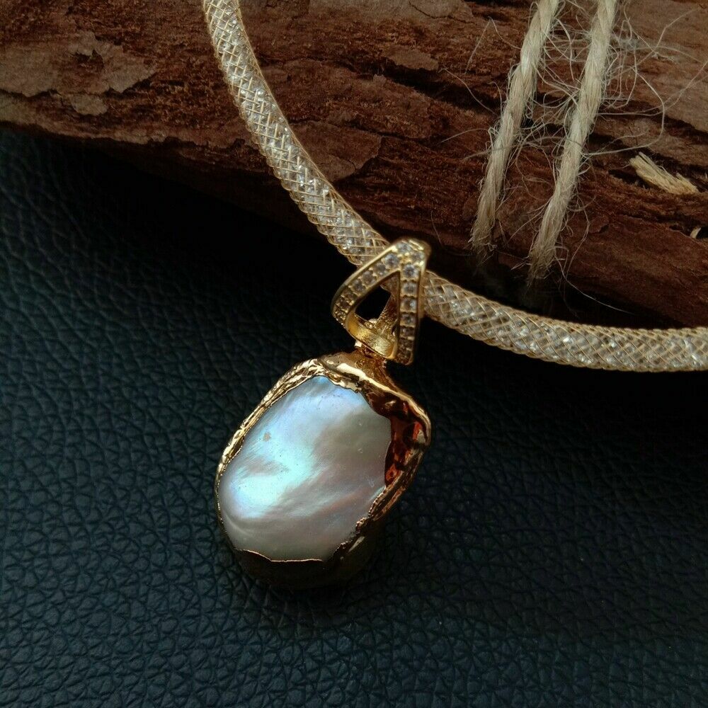 17” 18x26MM White Keshi Pearl Pendant Necklace