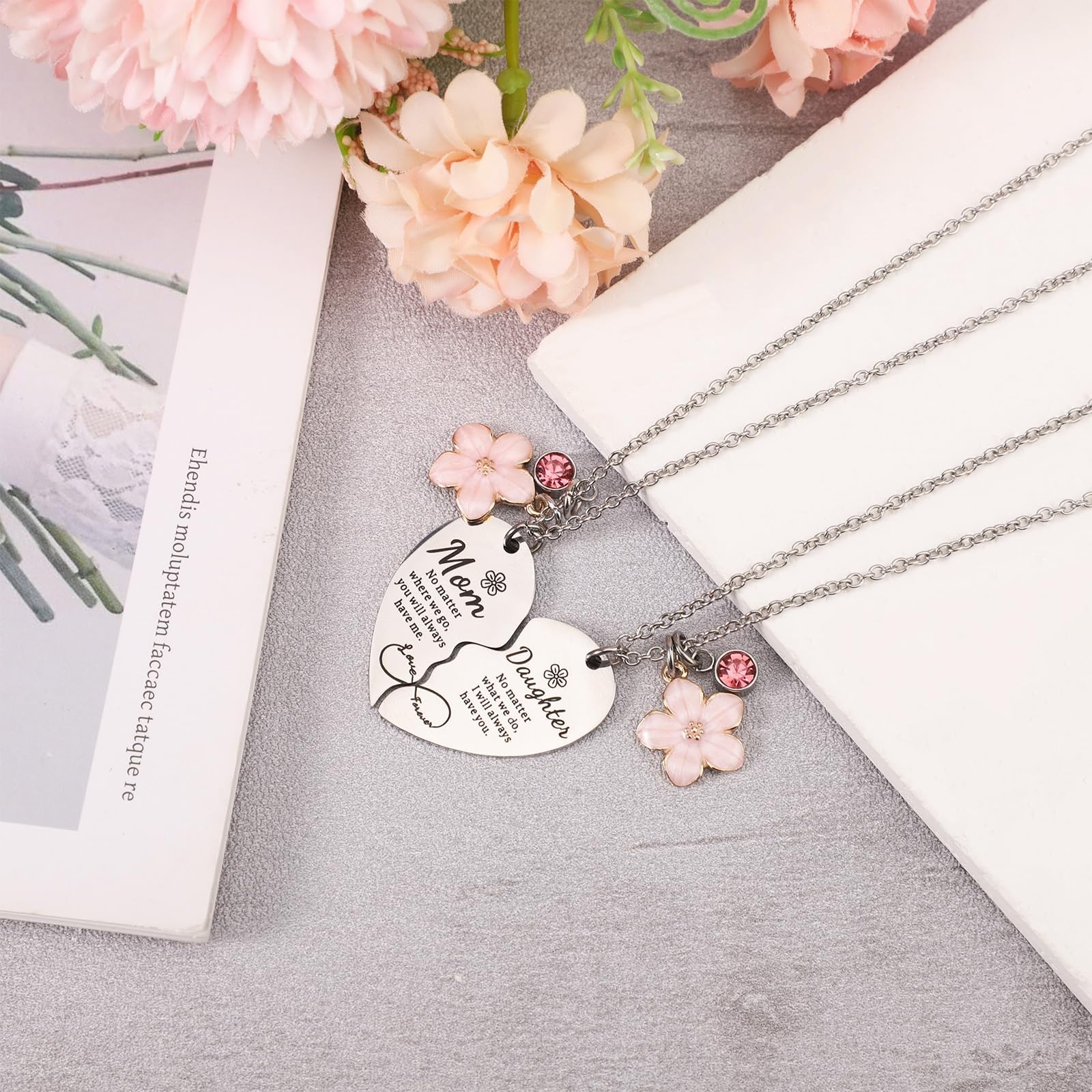 2 Pcs Mother and Daughter Heart Matching Necklace Set for Christmas Birthday