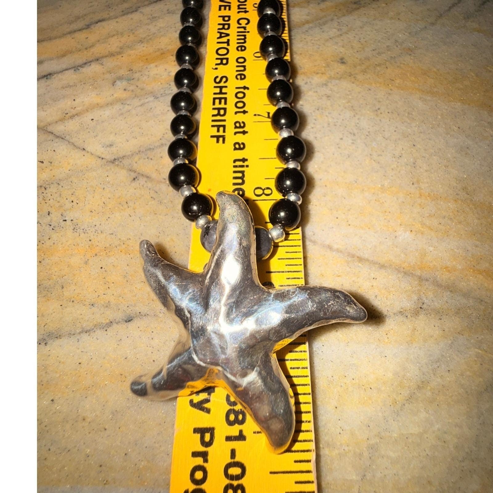 925 Sterling Silver Starfish Pendant Beaded Necklace Coastal Beachcore Resort