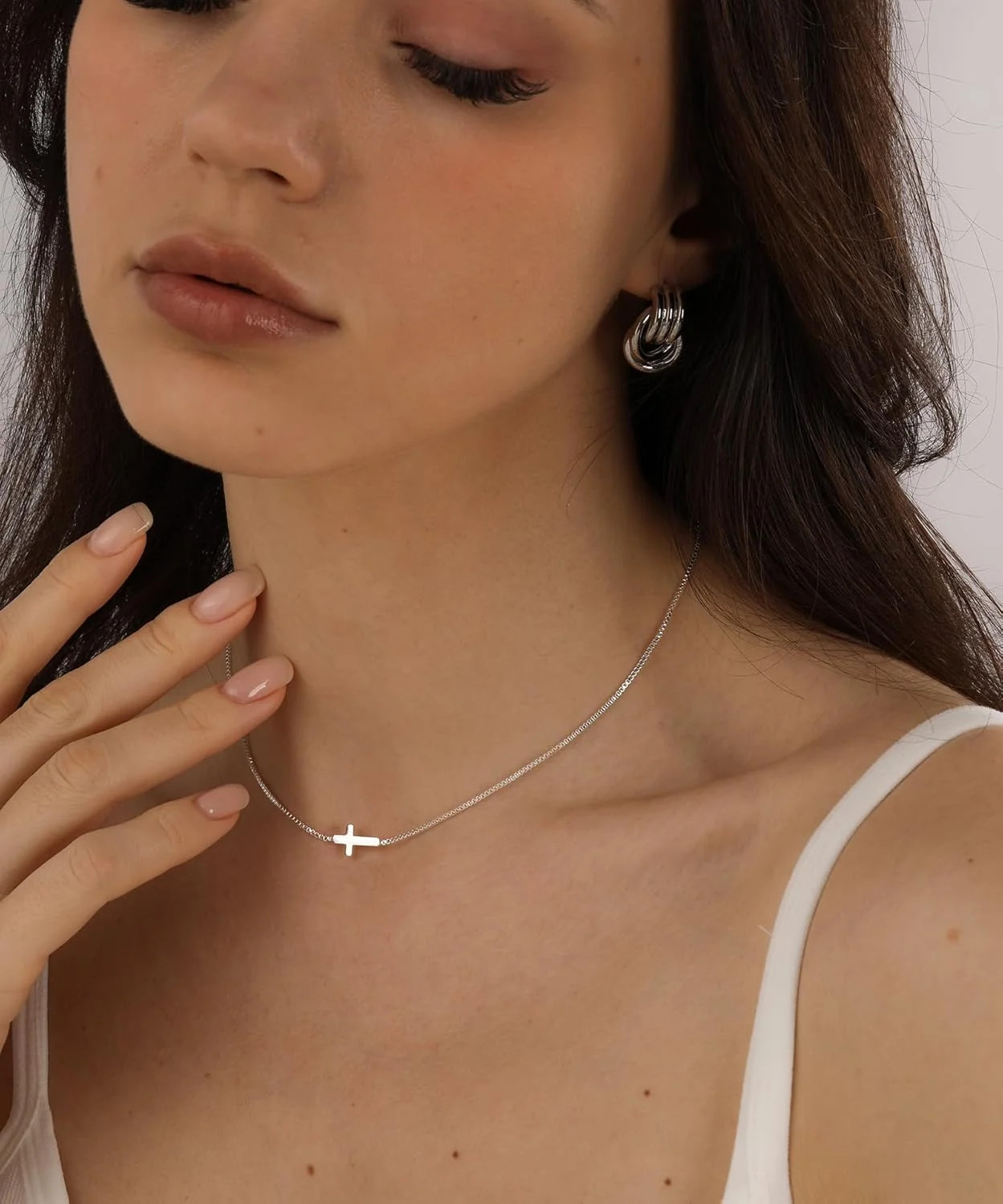 Cross Necklace for Women Trendy 925 Sterling Silver Plated Dainty Small Sideways