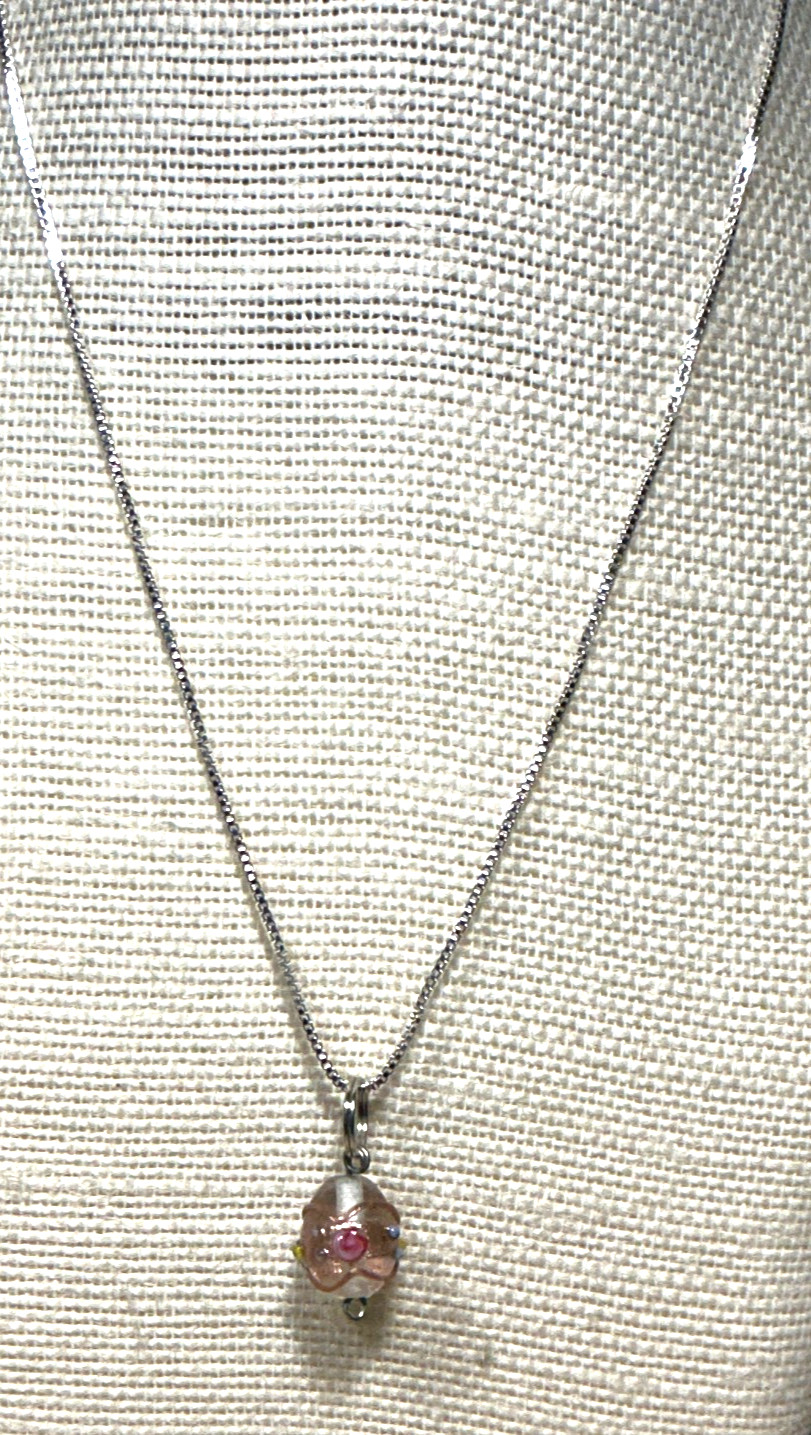 Fashion Necklace Venetian Wedding Cake Glass Bead Silver Tone Pendant Lot 96A