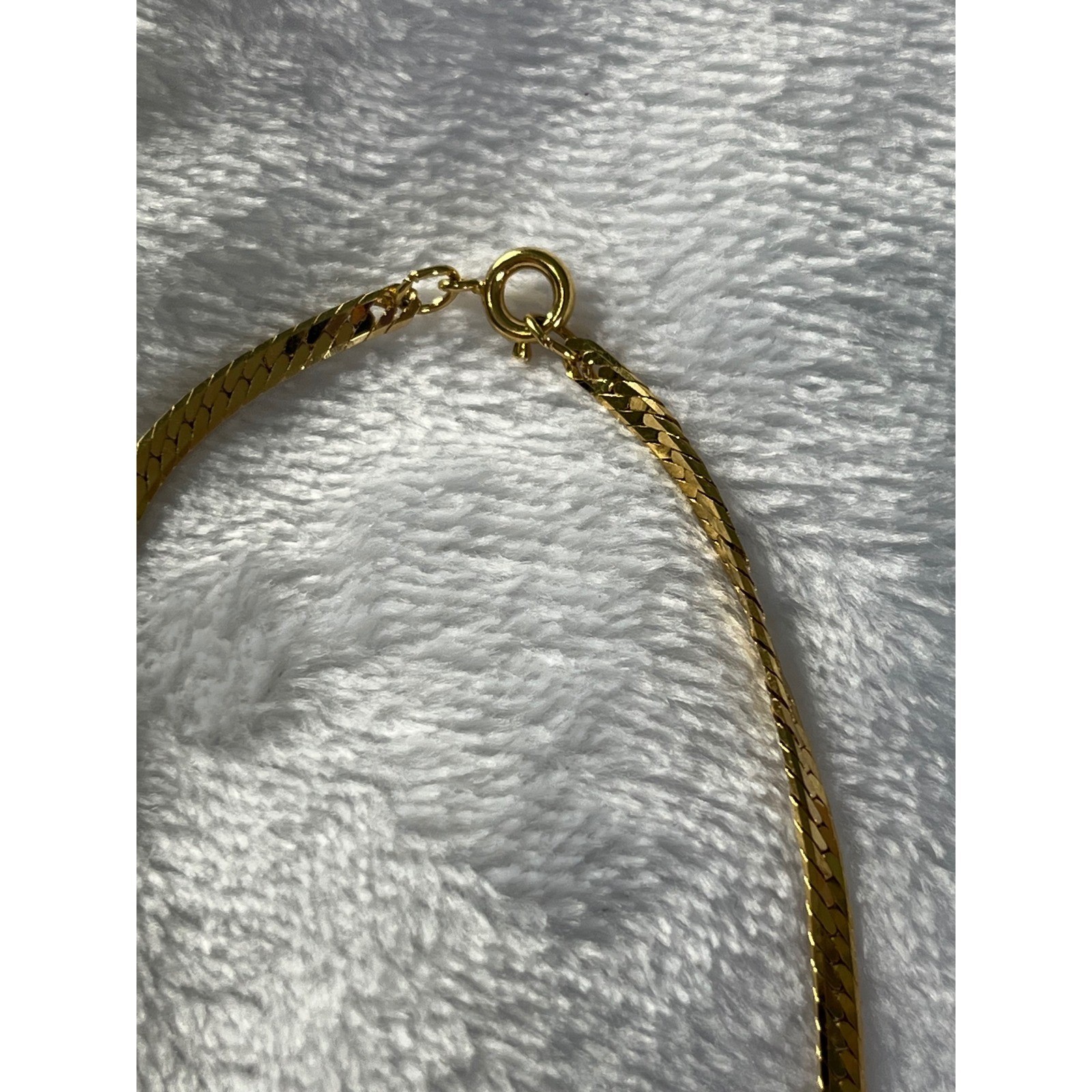 Gold Tone Herringbone Chain Necklace Flat Snake Link 18 Inch Spring Ring Clasp