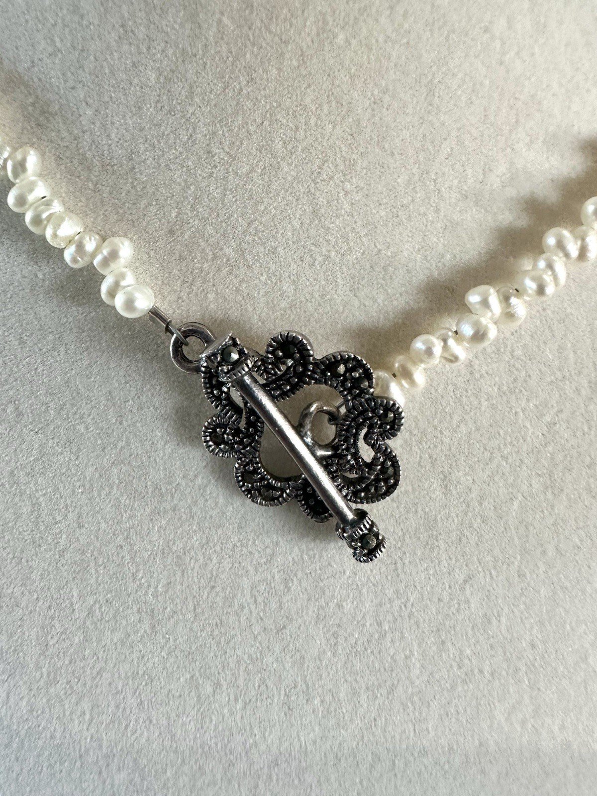 Freshwater Pearl Necklace Marcasite Toggle Clasp 15” Bridal Baroque Pearls