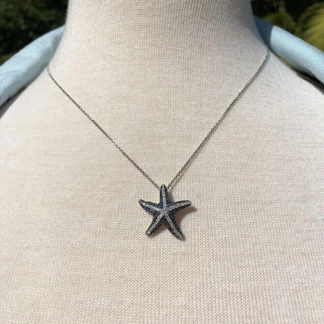 1.6Ct Round Cut Simulated Blue Sapphire Starfish Pendant 14K White Gold Plated
