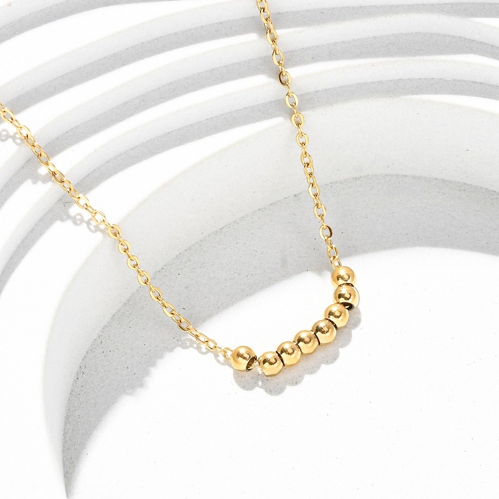 Pendant Necklace Stainless Steel 18K Gold Plated Round Beaded 16.14 in N132